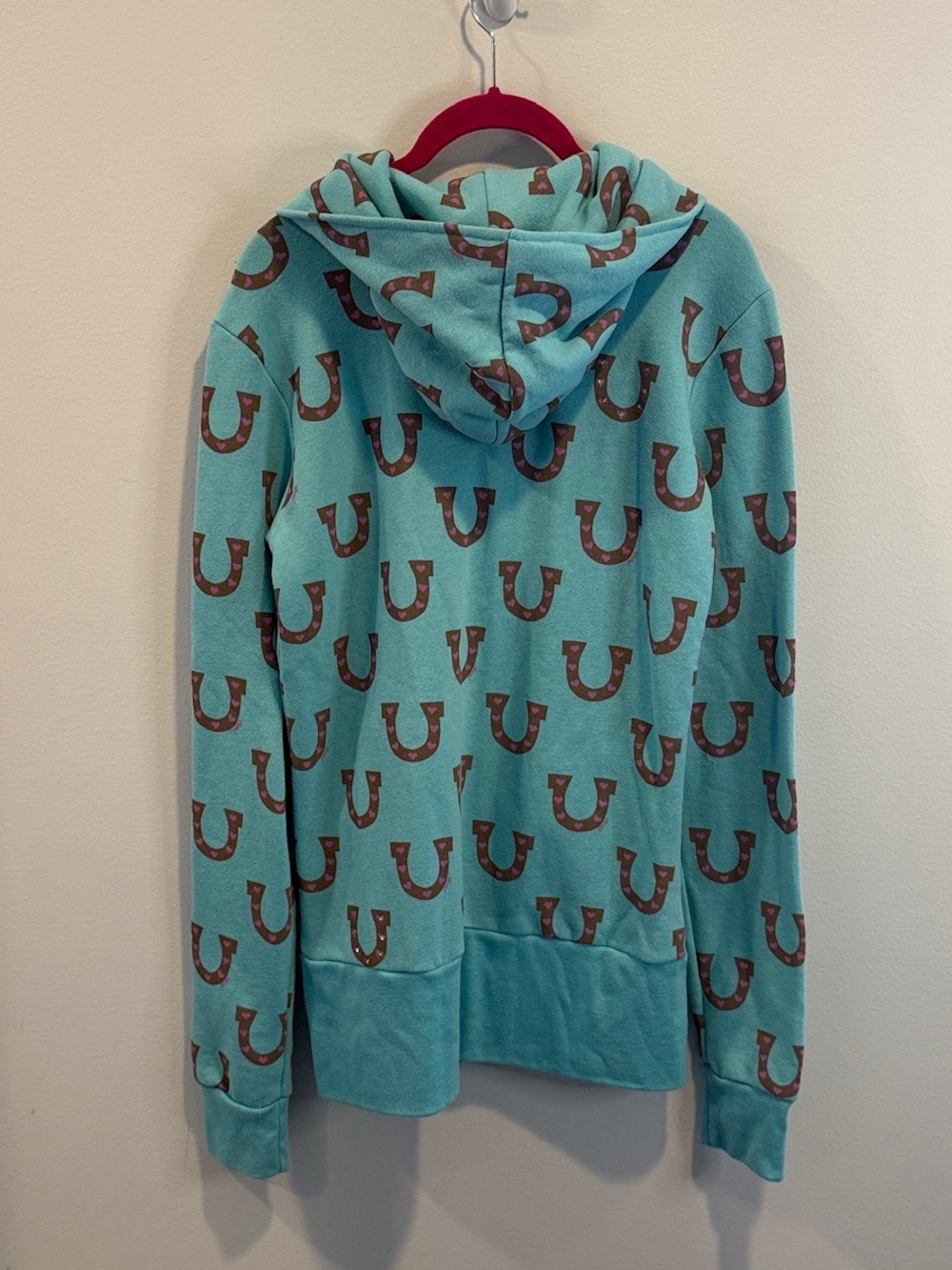 Primp vintage embellished horse shoe zip front sweater L - Picture 3 of 3